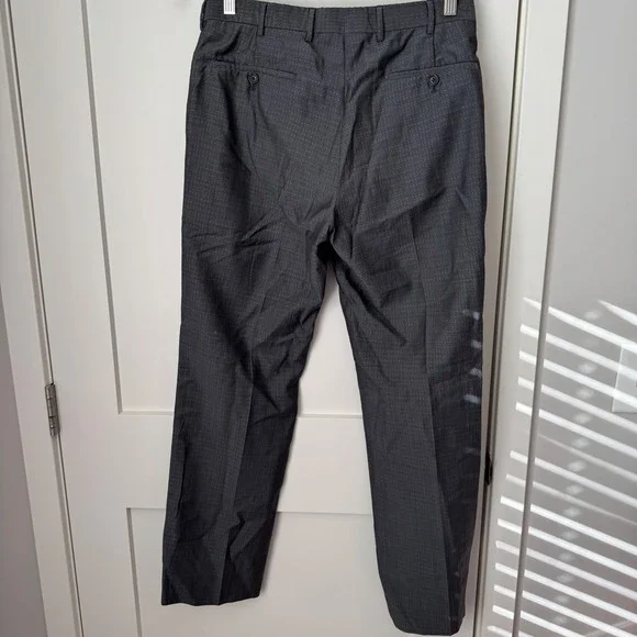 Prada Mens Grey Micro Pattern Trousers Pink Contrast Trim Made in Italy Size 48